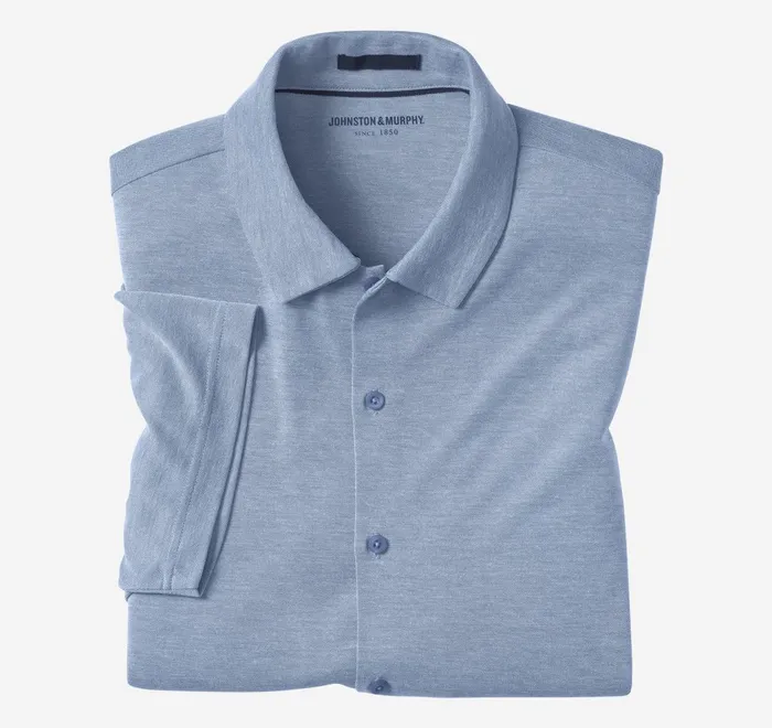 JohnstonandMurphy ShortSleeve Shirts Vintage Birdseye ButtonFront Shirt Blue 8211 Men JohnstonandMurphy ShortSleeve Shirts Vintage Birdseye ButtonFront Shirt Blue 8211 Men