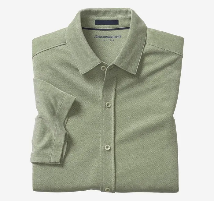 JohnstonandMurphy ShortSleeve Shirts Vintage Birdseye ButtonFront Shirt Green 8211 Men JohnstonandMurphy ShortSleeve Shirts Vintage Birdseye ButtonFront Shirt Green 8211 Men