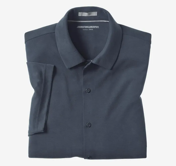 JohnstonandMurphy ShortSleeve Shirts Vintage Birdseye ButtonFront Shirt Navy 8211 Men JohnstonandMurphy ShortSleeve Shirts Vintage Birdseye ButtonFront Shirt Navy 8211 Men