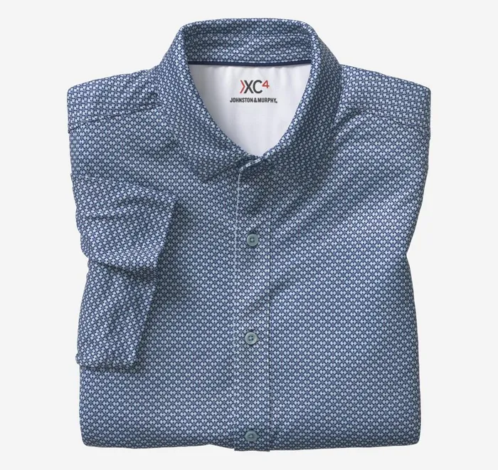 JohnstonandMurphy ShortSleeve Shirts Xc4 Performance Shirt Navymint Linked Flower 8211 Men JohnstonandMurphy ShortSleeve Shirts Xc4 Performance Shirt Navymint Linked Flower 8211 Men