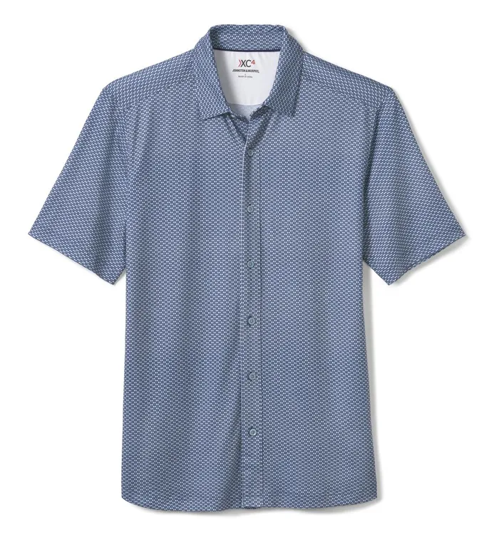 JohnstonandMurphy ShortSleeve Shirts Xc4 Performance Shirt Navymint Linked Flower 8211 Men JohnstonandMurphy ShortSleeve Shirts Xc4 Performance Shirt Navymint Linked Flower 8211 Men