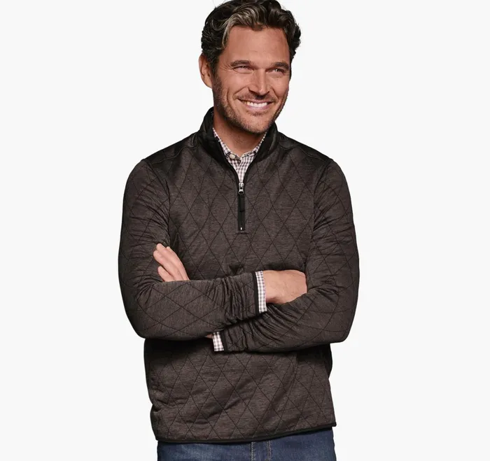 JohnstonandMurphy Sweaters and Knits Diamond Quilt QuarterZip Brown Heather 8211 Men JohnstonandMurphy Sweaters and Knits Diamond Quilt QuarterZip Brown Heather 8211 Men