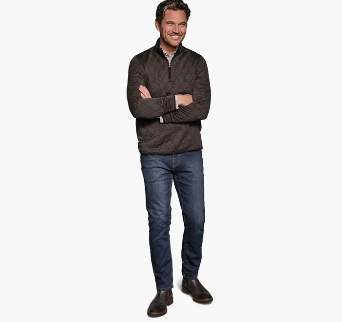 JohnstonandMurphy Sweaters and Knits Diamond Quilt QuarterZip Brown Heather 8211 Men JohnstonandMurphy Sweaters and Knits Diamond Quilt QuarterZip Brown Heather 8211 Men