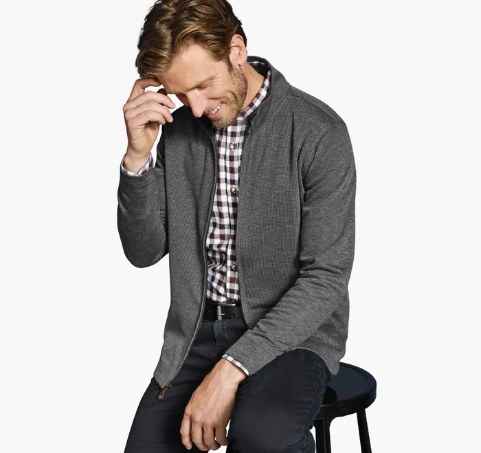 JohnstonandMurphy Sweaters and Knits Houndstooth Full Zip Charcoal 8211 Men