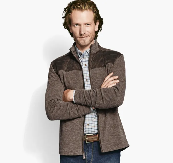JohnstonandMurphy Sweaters and Knits QuiltedYoke FullZip Brown 8211 Men