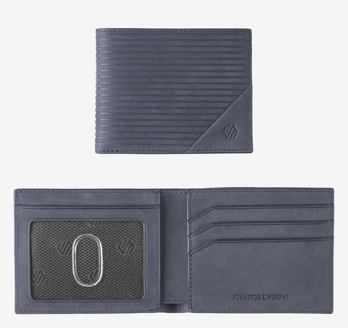 JohnstonandMurphy Wallets Jackson Scored OilTanned Bill Navy Oiled 8211 Men