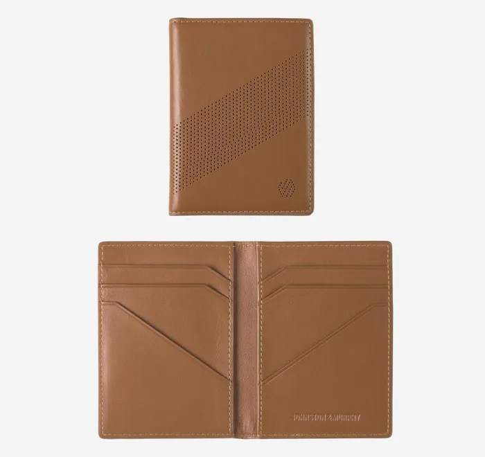 JohnstonandMurphy Wallets Richmond Perforated Bifold Card Case Tan 8211 Men