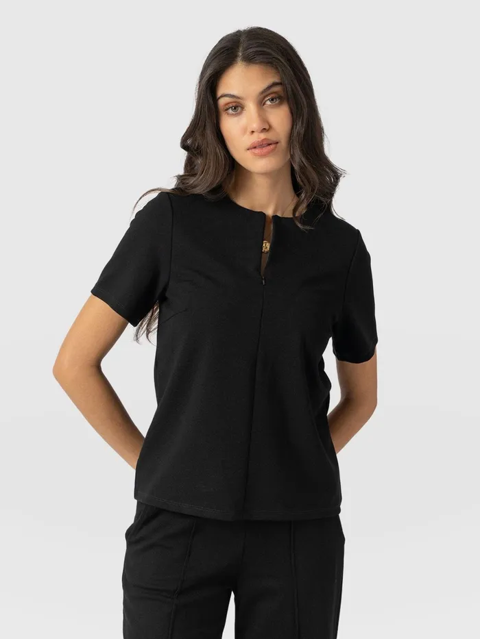 Keller Zip Up Tee 8211 Black Black Women Saint And Sofia TShirts and Tanks