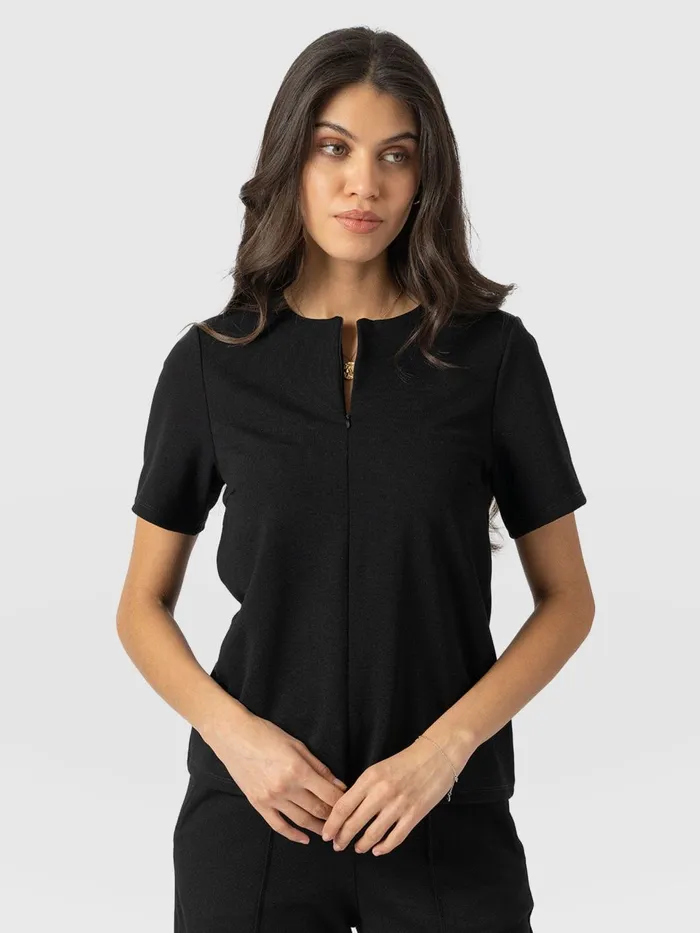 Keller Zip Up Tee 8211 Black Black Women Saint And Sofia TShirts and Tanks