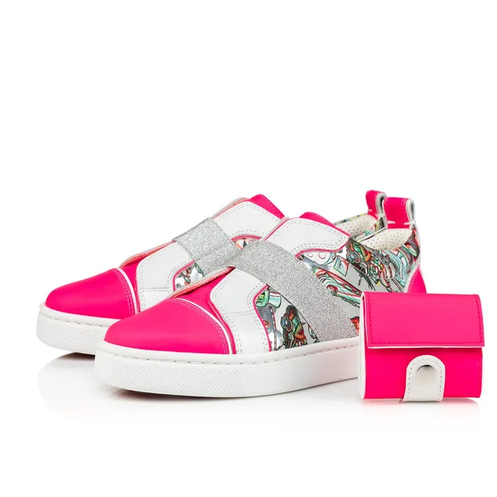 Kids Funnytolastico Lowtop Sneakers 8211 Fluo Calf And Leather Spacy Loubi Print 8211 Pink Pink Christian Louboutin Sneakers