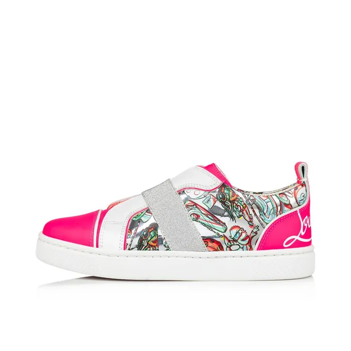 Kids Funnytolastico Lowtop Sneakers 8211 Fluo Calf And Leather Spacy Loubi Print 8211 Pink Pink Christian Louboutin Sneakers