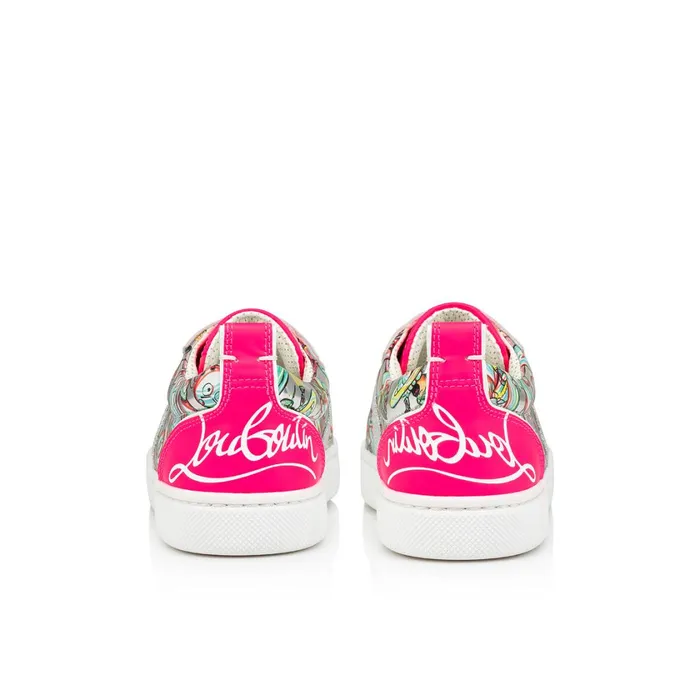 Kids Funnytolastico Lowtop Sneakers 8211 Fluo Calf And Leather Spacy Loubi Print 8211 Pink Pink Christian Louboutin Sneakers