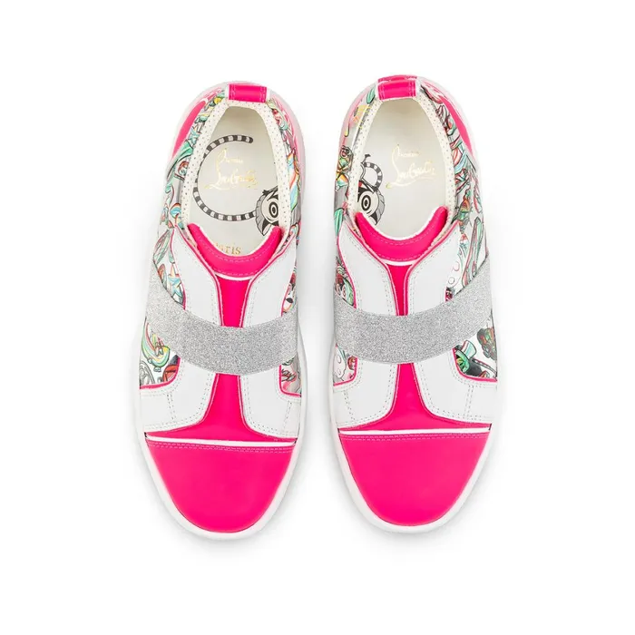 Kids Funnytolastico Lowtop Sneakers 8211 Fluo Calf And Leather Spacy Loubi Print 8211 Pink Pink Christian Louboutin Sneakers