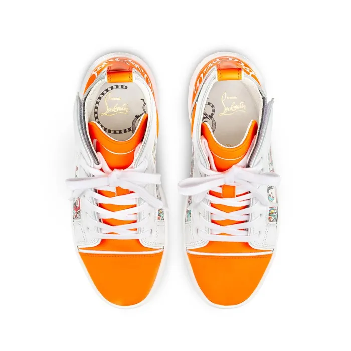Kids Funnytopi Hightop Sneakers 8211 Fluo Calf Leather And Leather Spacy Loubi Print 8211 Orange Orange Christian Louboutin Sneakers