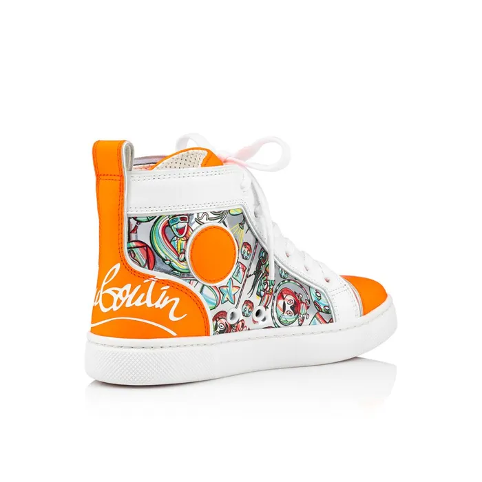 Kids Funnytopi Hightop Sneakers 8211 Fluo Calf Leather And Leather Spacy Loubi Print 8211 Orange Orange Christian Louboutin Sneakers