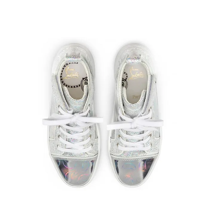 Kids Funnytopi Hightop Sneakers 8211 Monogrammed Calf Leather And Glittered Nappa Leather 8211 Aurore Borale Silver Christian Louboutin Sneakers