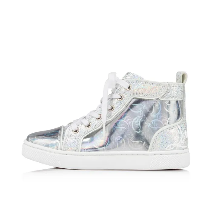 Kids Funnytopi Hightop Sneakers 8211 Monogrammed Calf Leather And Glittered Nappa Leather 8211 Aurore Borale Silver Christian Louboutin Sneakers