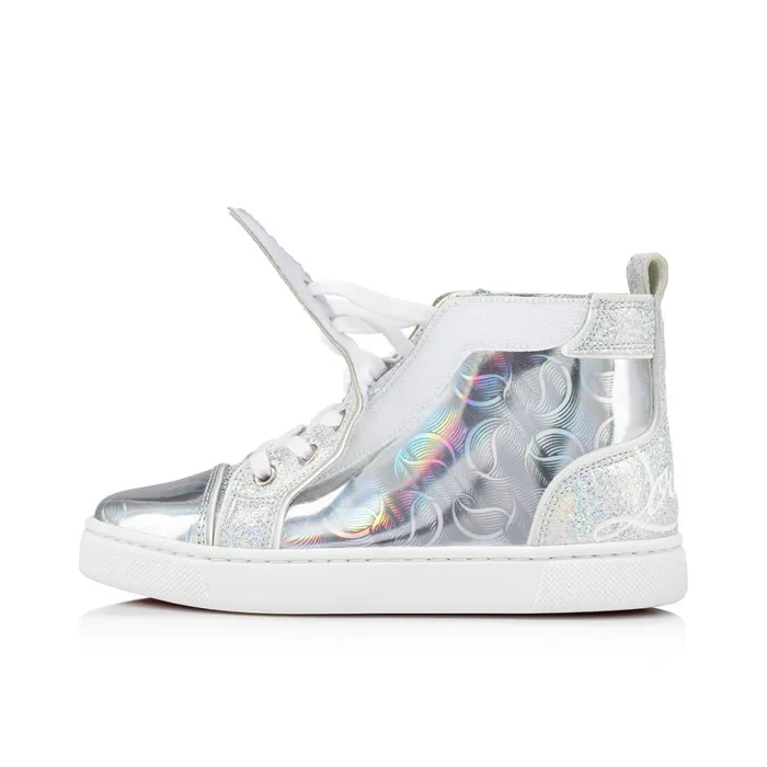 Kids Funnytopi Hightop Sneakers 8211 Monogrammed Calf Leather And Glittered Nappa Leather 8211 Aurore Borale Silver Christian Louboutin Sneakers