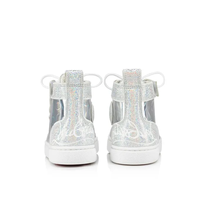 Kids Funnytopi Hightop Sneakers 8211 Monogrammed Calf Leather And Glittered Nappa Leather 8211 Aurore Borale Silver Christian Louboutin Sneakers