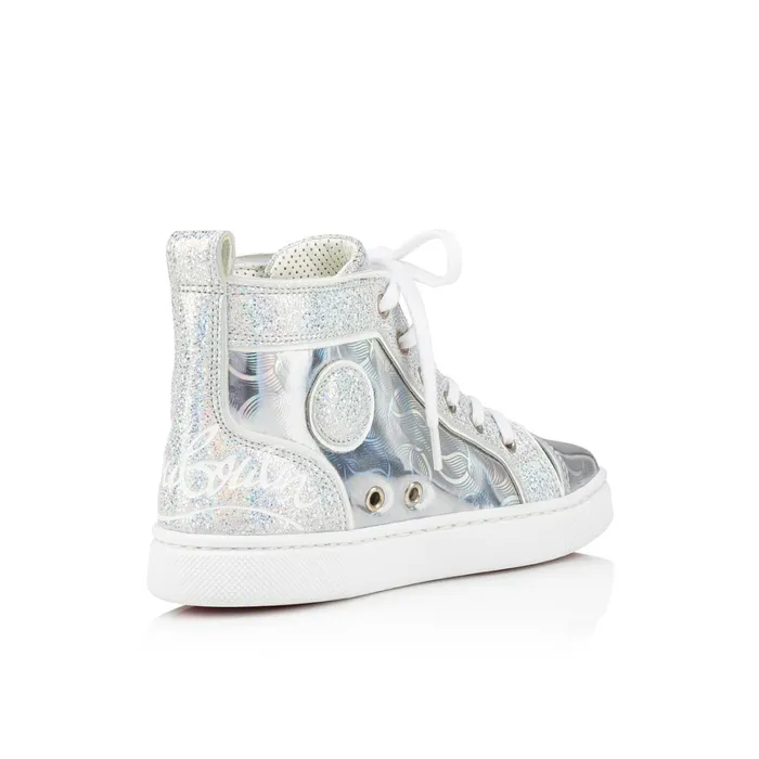 Kids Funnytopi Hightop Sneakers 8211 Monogrammed Calf Leather And Glittered Nappa Leather 8211 Aurore Borale Silver Christian Louboutin Sneakers