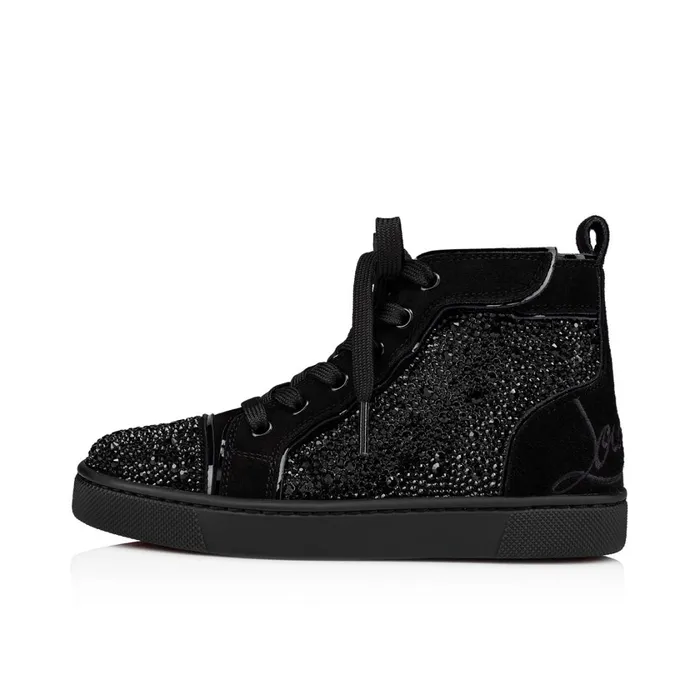Kids Funnytopi Strass Hightop Sneakers 8211 Veau Velours And Strass 8211 Black Black Christian Louboutin Sneakers