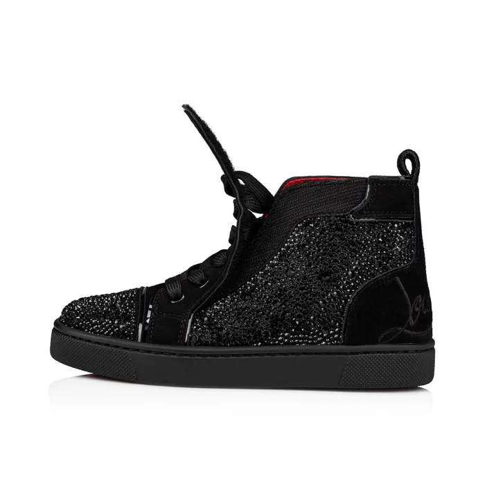 Kids Funnytopi Strass Hightop Sneakers 8211 Veau Velours And Strass 8211 Black Black Christian Louboutin Sneakers