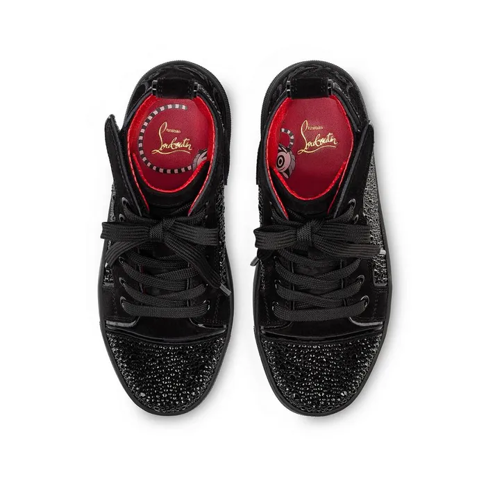 Kids Funnytopi Strass Hightop Sneakers 8211 Veau Velours And Strass 8211 Black Black Christian Louboutin Sneakers