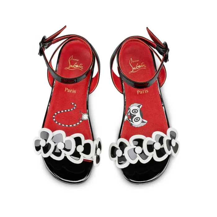 Kids Pensatoi Sandals 8211 Patent Calf Leather And Nappa Leather 8211 Black Black Christian Louboutin Sandals