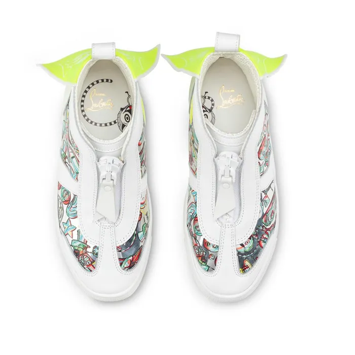 Kids Super Loubi Hightop Sneakers 8211 Calf Leather And Leather Spacy Loubi Print 8211 Yellow Yellow Christian Louboutin Sneakers