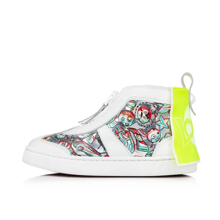 Kids Super Loubi Hightop Sneakers 8211 Calf Leather And Leather Spacy Loubi Print 8211 Yellow Yellow Christian Louboutin Sneakers