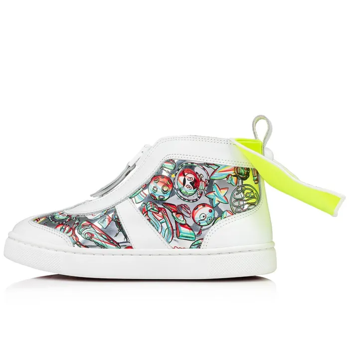 Kids Super Loubi Hightop Sneakers 8211 Calf Leather And Leather Spacy Loubi Print 8211 Yellow Yellow Christian Louboutin Sneakers