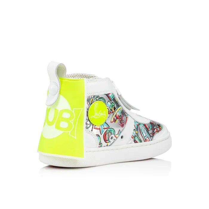 Kids Super Loubi Hightop Sneakers 8211 Calf Leather And Leather Spacy Loubi Print 8211 Yellow Yellow Christian Louboutin Sneakers