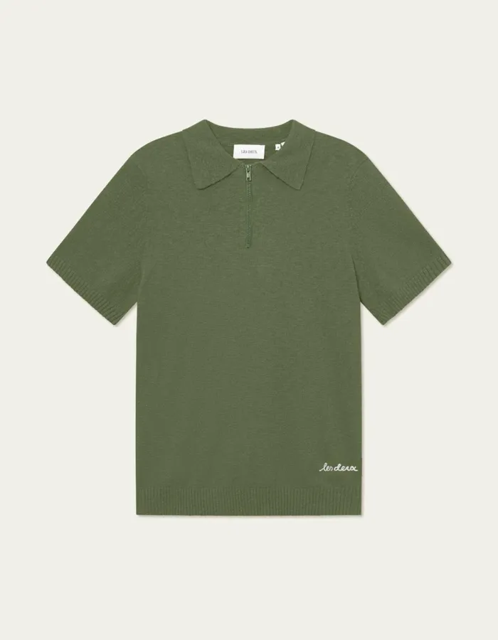 Knitwear Men Les Deux Brad Zipper Polo 8211 Chive Green