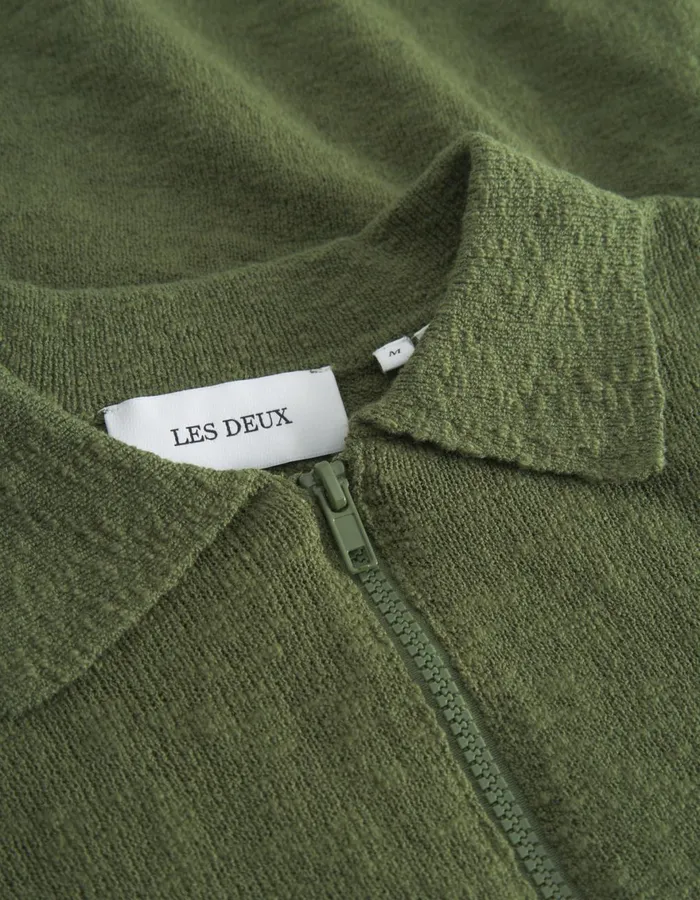 Knitwear Men Les Deux Brad Zipper Polo 8211 Chive Green