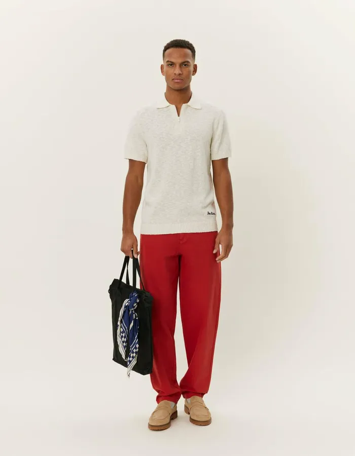 Knitwear Men Les Deux Brad Zipper Polo 8211 Ivory