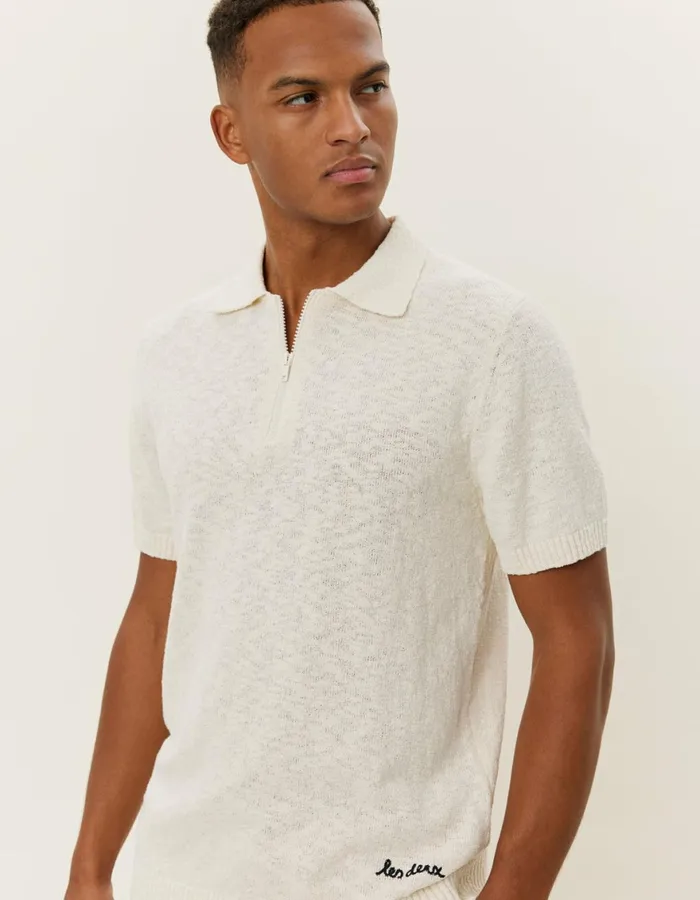 Knitwear Men Les Deux Brad Zipper Polo 8211 Ivory