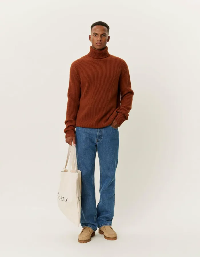 Knitwear Men Les Deux Eddie Wool Rib Rollneck Knit 8211 Arabian Spice
