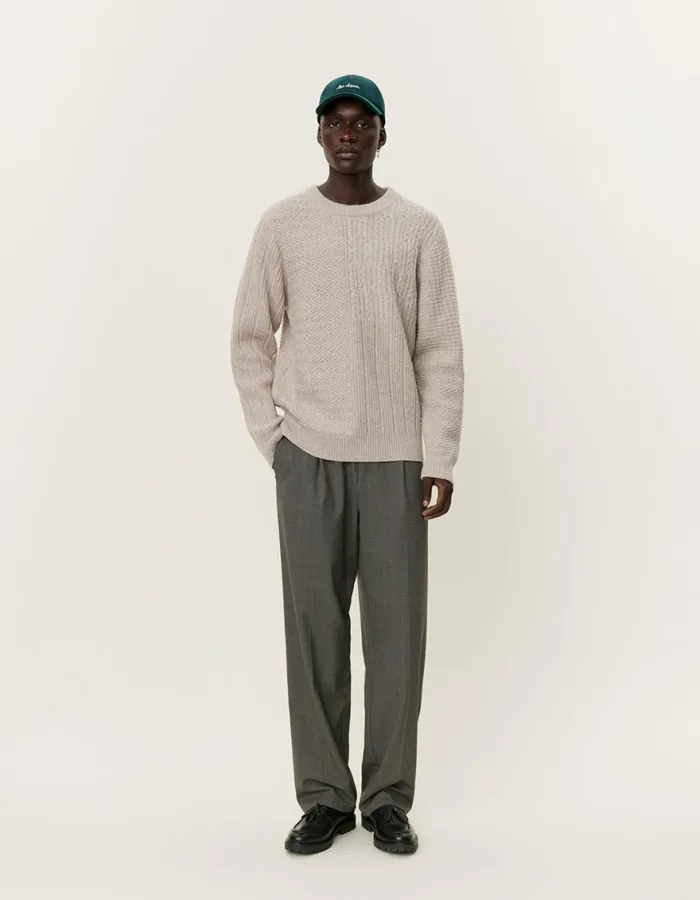 Knitwear Men Les Deux Fernando Roundneck 8211 Oatmeal Mlange