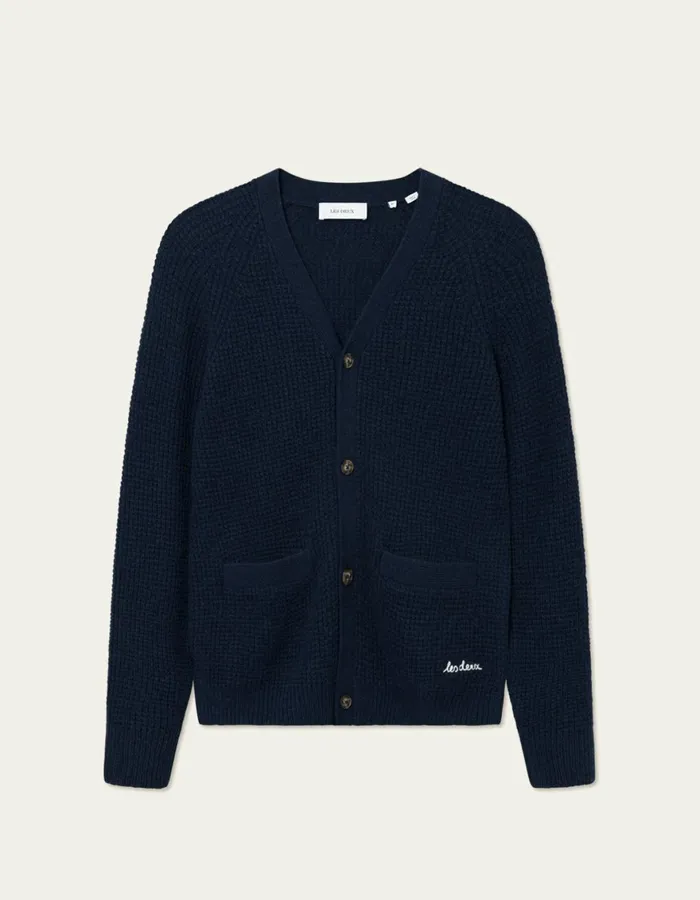 Knitwear Men Les Deux Grady Waffle Cardigan 8211 Dark Navy