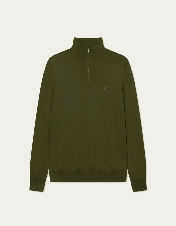 Knitwear Men Les Deux Greyson HalfZip Merino Knit 8211 Chive Green