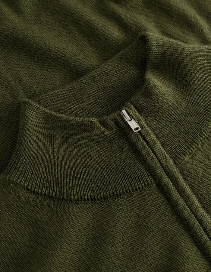 Knitwear Men Les Deux Greyson HalfZip Merino Knit 8211 Chive Green