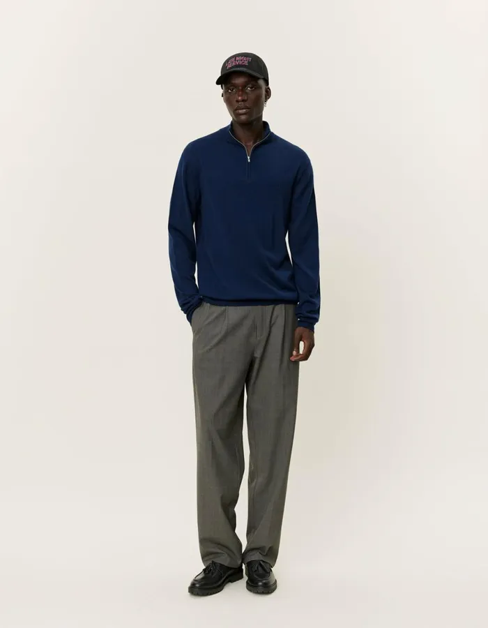 Knitwear Men Les Deux Greyson HalfZip Merino Knit 8211 Dark Navy