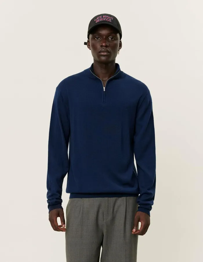 Knitwear Men Les Deux Greyson HalfZip Merino Knit 8211 Dark Navy