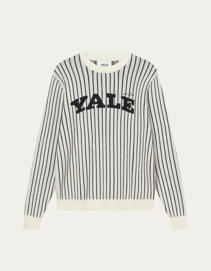 Knitwear Men Les Deux Yale Pinstripe Round Neck Knit 8211 IvoryBlack
