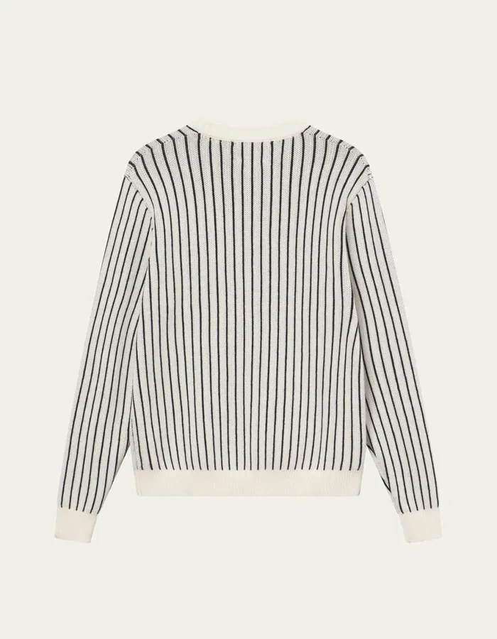 Knitwear Men Les Deux Yale Pinstripe Round Neck Knit 8211 IvoryBlack