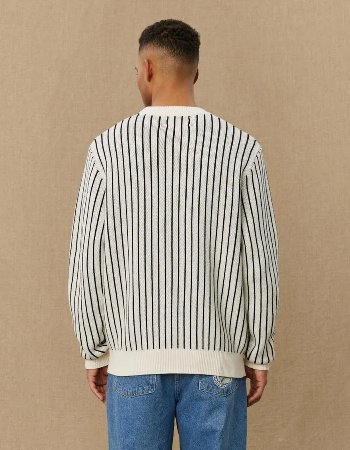 Knitwear Men Les Deux Yale Pinstripe Round Neck Knit 8211 IvoryBlack
