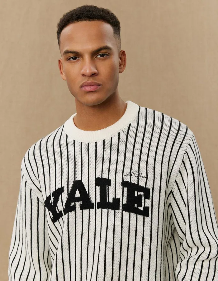 Knitwear Men Les Deux Yale Pinstripe Round Neck Knit 8211 IvoryBlack