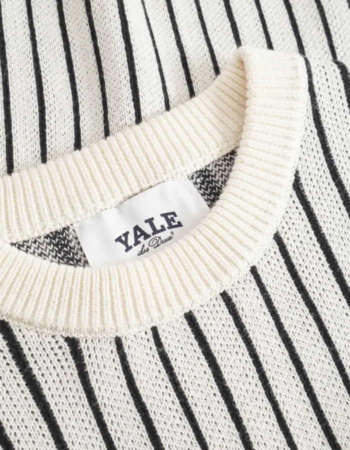 Knitwear Men Les Deux Yale Pinstripe Round Neck Knit 8211 IvoryBlack