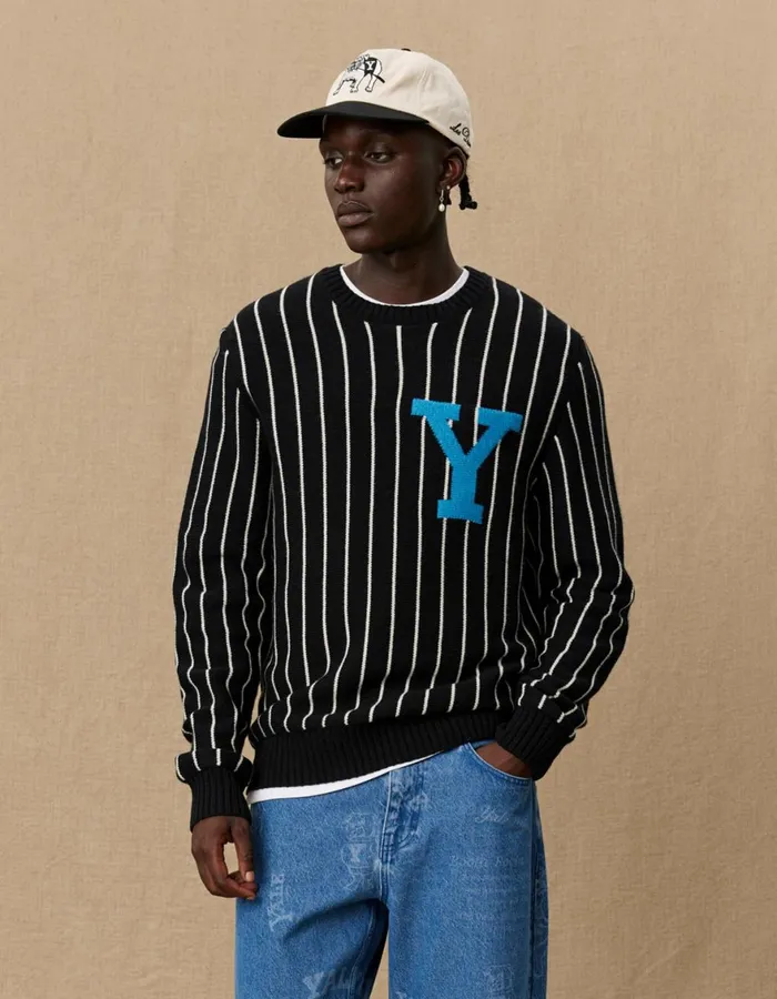 Knitwear Men Les Deux Yale Y Pinstripe Knit 8211 BlackBlack