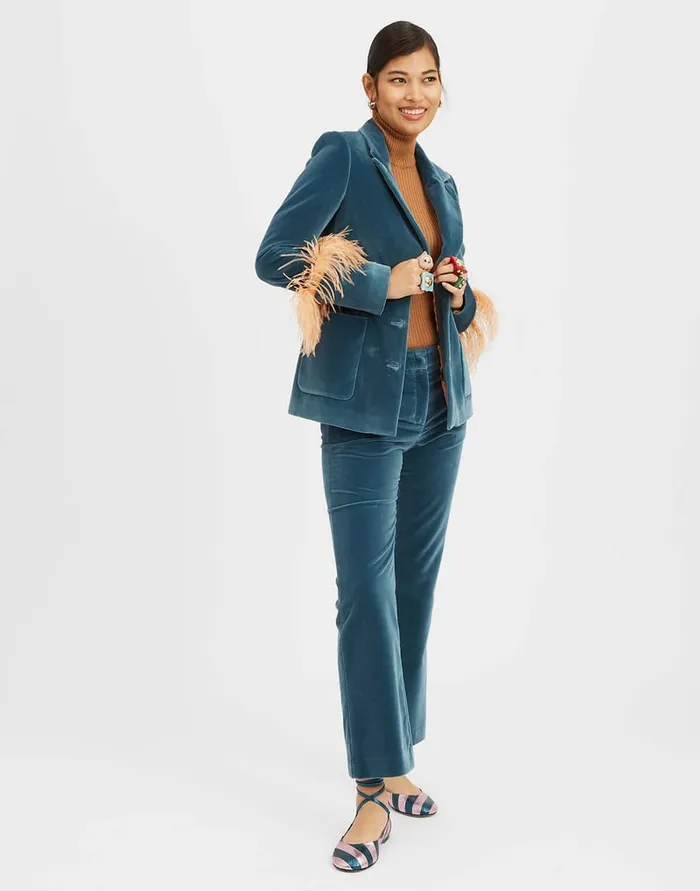 La Doublej 247 Pants Light Blue In Velvet With Feathers Women Shorts and Pants La Doublej 247 Pants Light Blue In Velvet With Feathers Women Shorts and Pants